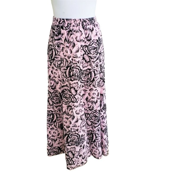 vintage 80s Pink And Black Floral Two Piece baggy Shirt / Skirt Set - Picture 9 of 11